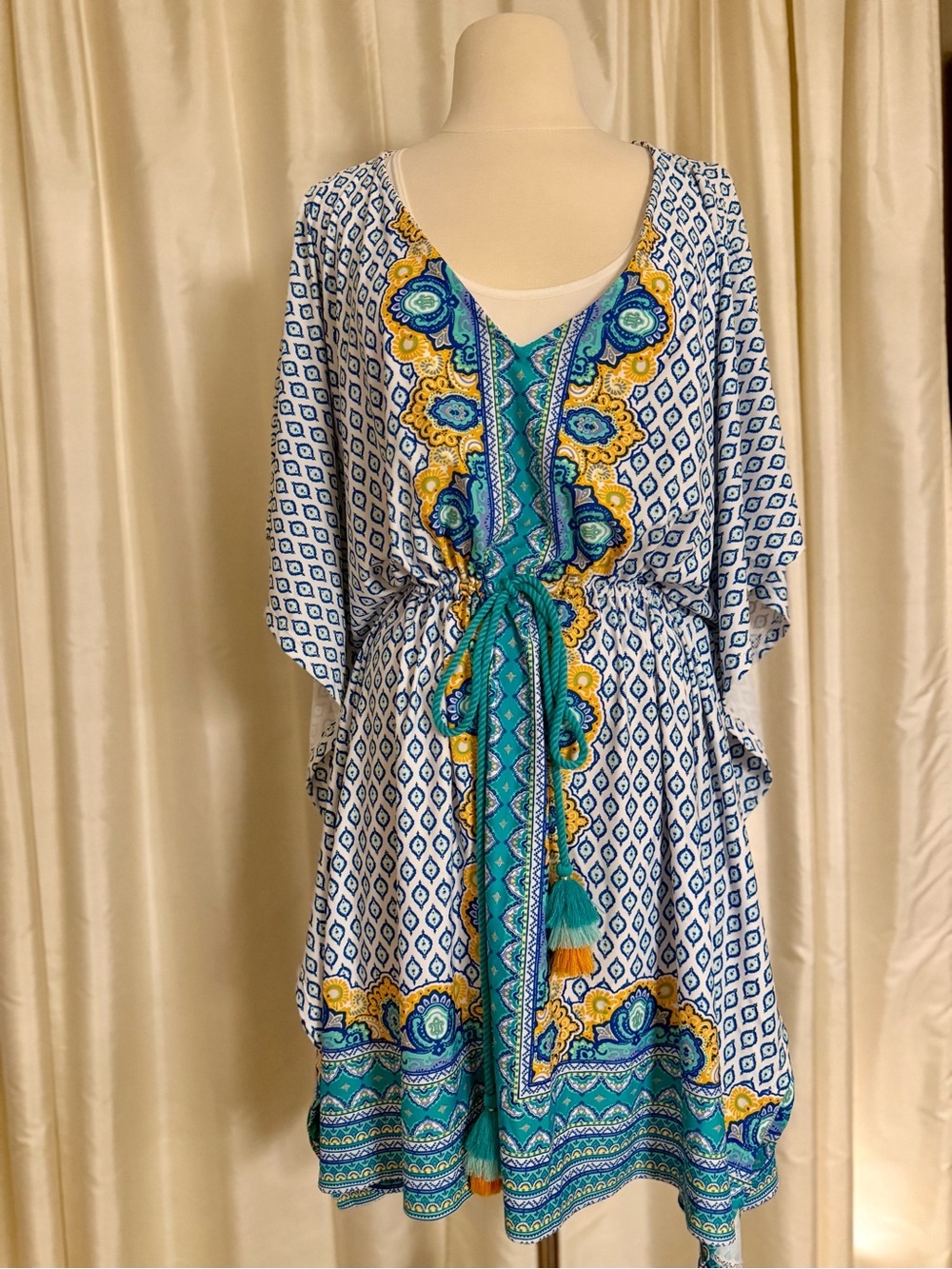 Cabana Life Blue Turquoise Yellow Printed Swim Coverup SPF 50